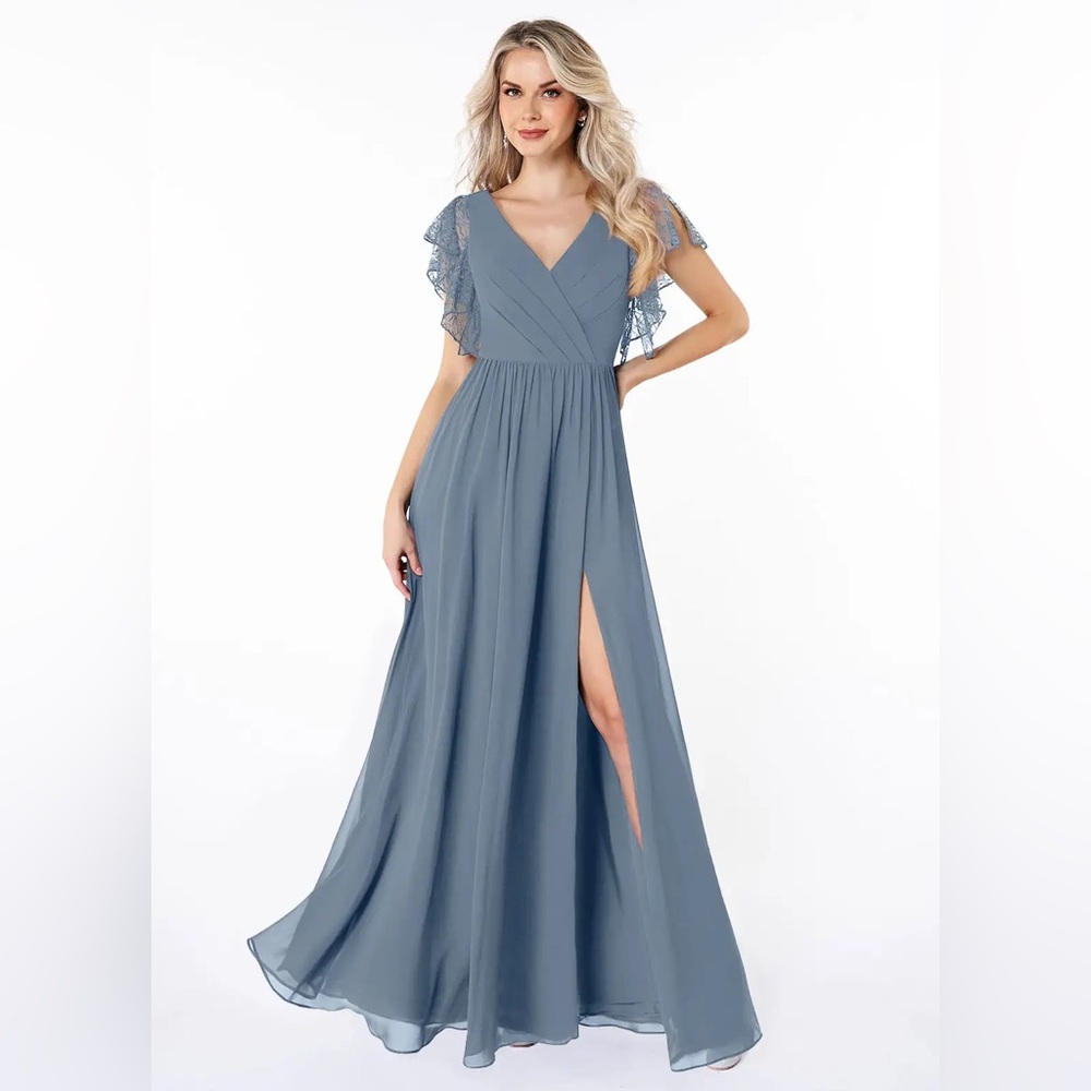 Azazie Zella bridesmaid dress in twilight blue size 12